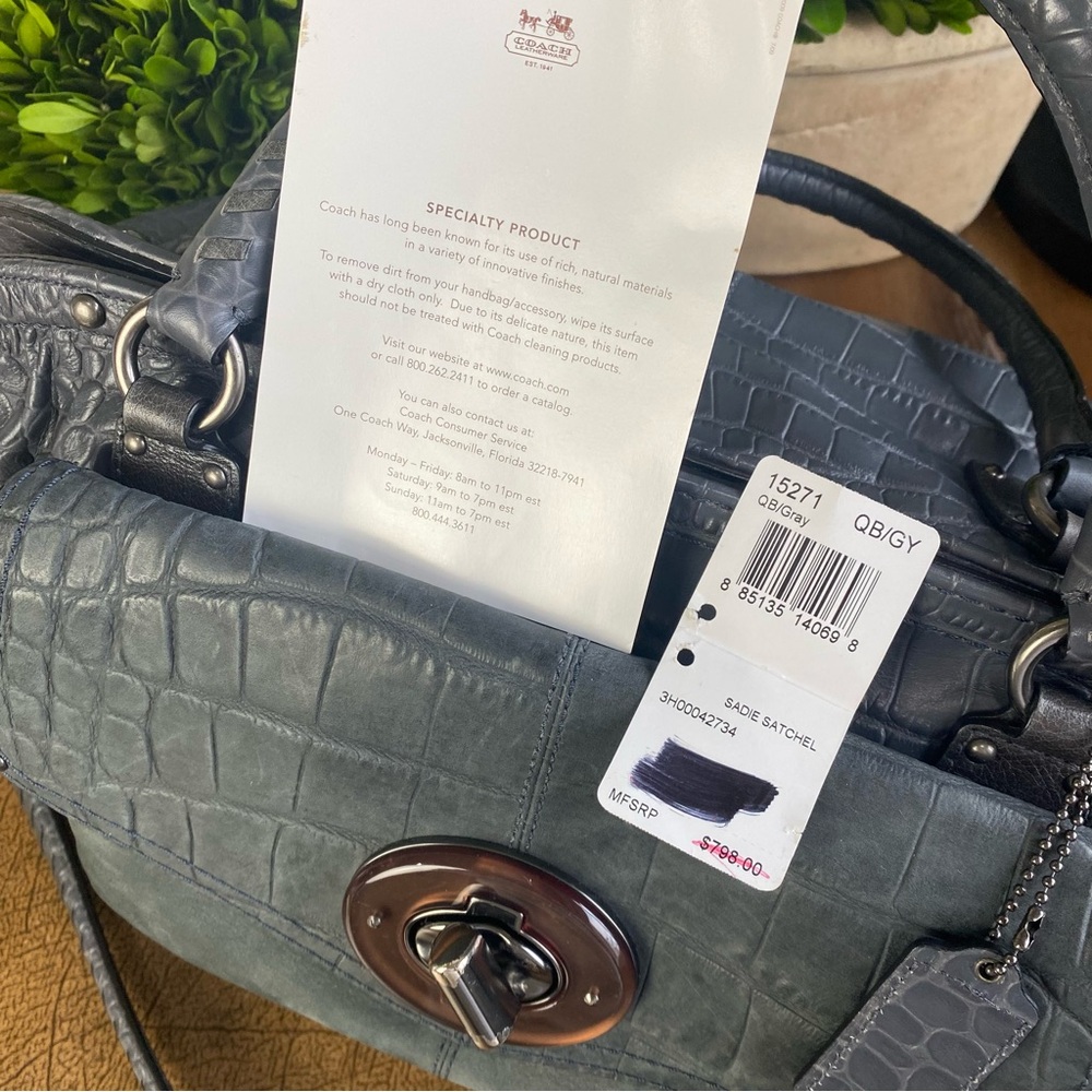 Coach Rare Sadie Exotic Croc Embossed and Suede Large Satchel - Picture 6 of 17